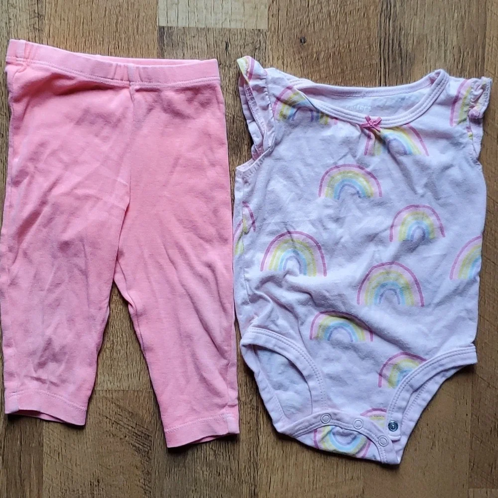 Carters Girls Rainbow Short Sleeve Onesie with‎ Pants Outfit 6M